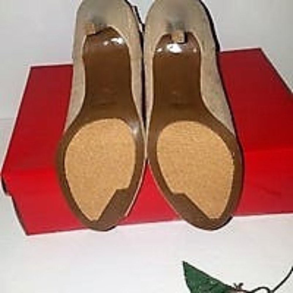 Guess Suede Dakayla Beige Open Peep Toe Heeled Ankle Booties 7 M - Picture 3 of 8